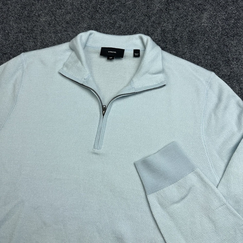 VINCE Men's Pure Merino Wool Quarter Zip Pullover Sweater Sz Medium Baby Blue